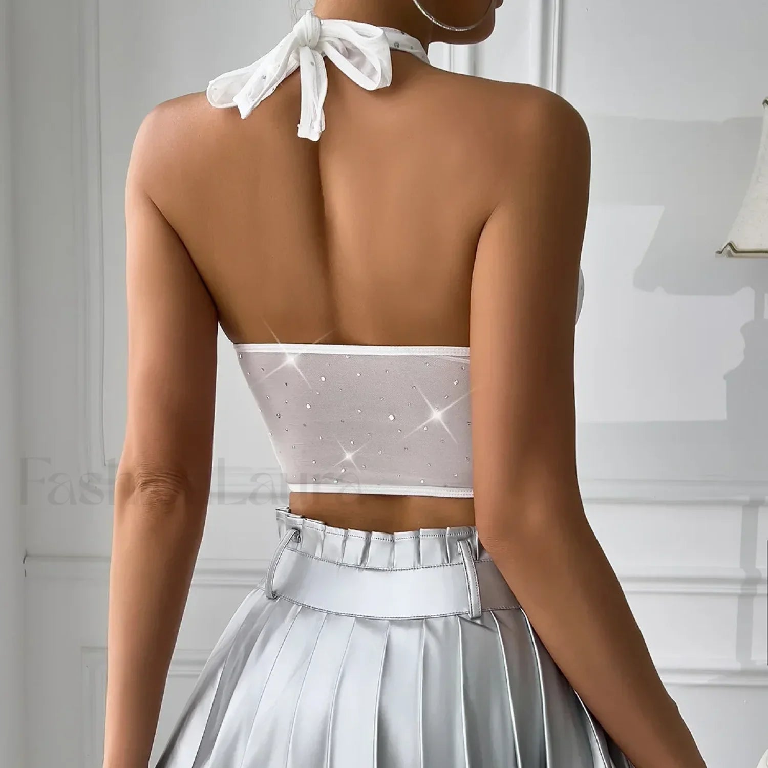 Rhinestone Mesh Corset Crop Top