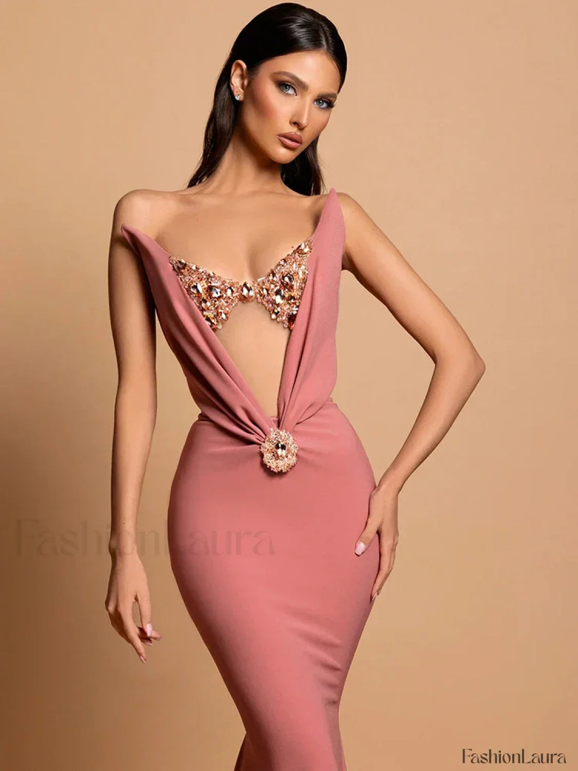 Rhinestone Velvet Mermaid Maxi Dress