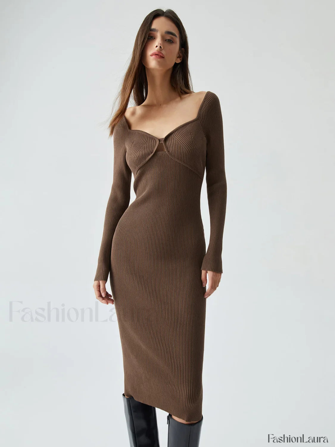 Ribbed Knit Bodycon Trendy Wrap Sweater Midi Dress