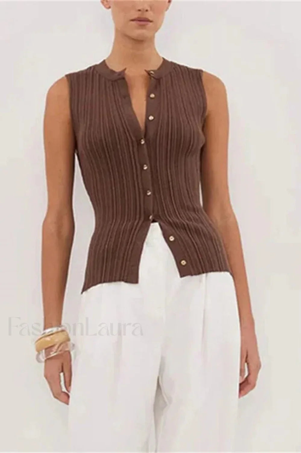 Ribbed Sleeveless Knit Cardigan