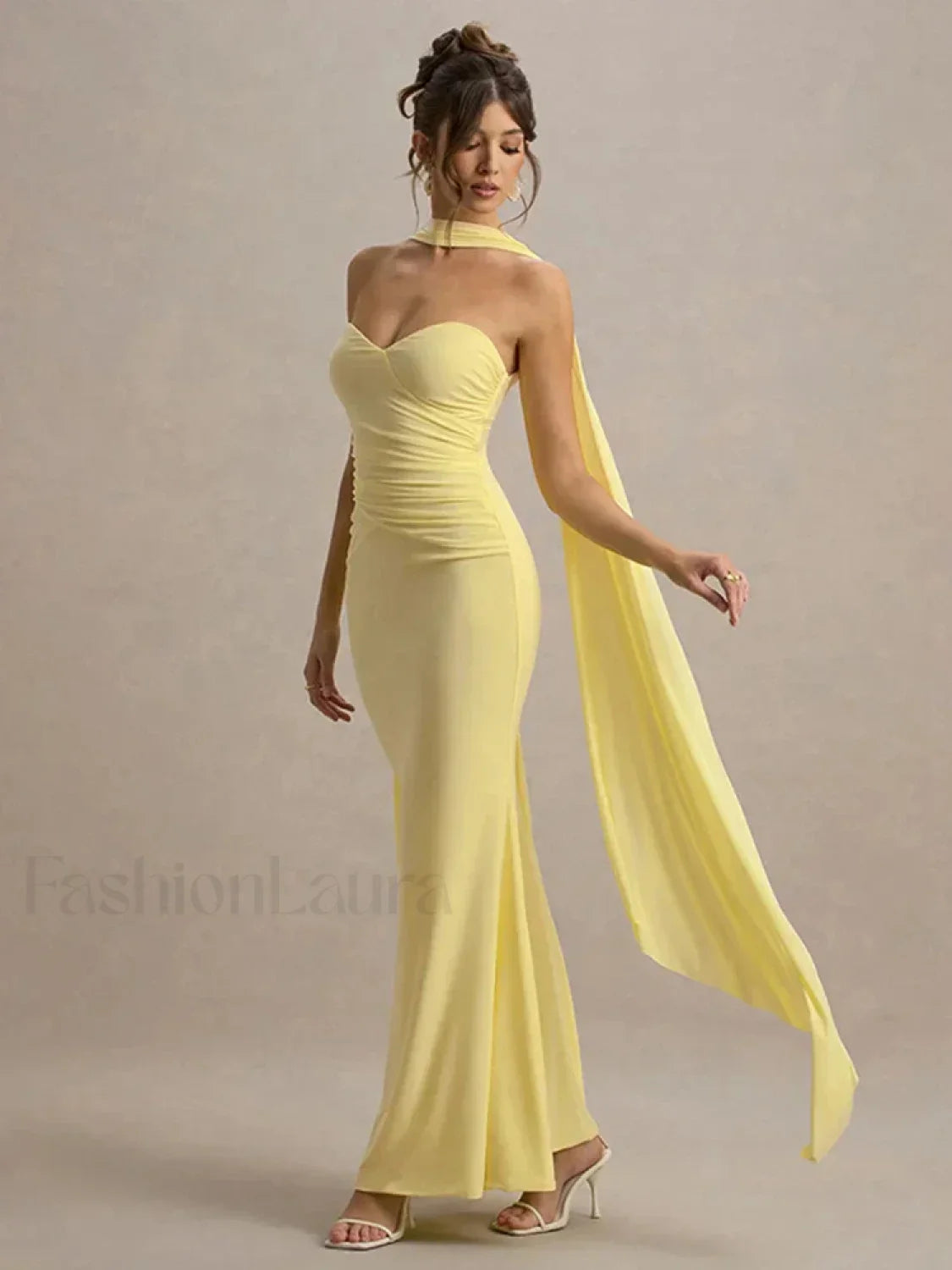 Ribbon Strapless Pleated Maxi Dress