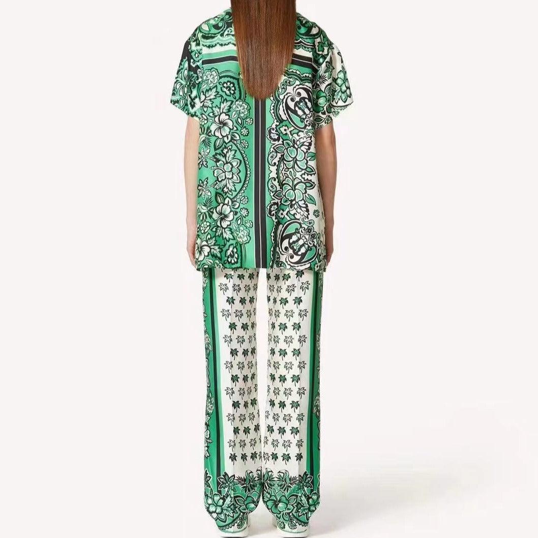 KittenAlarm - Riley Short Sleeve Bandana Print Top & Straight Pants Set