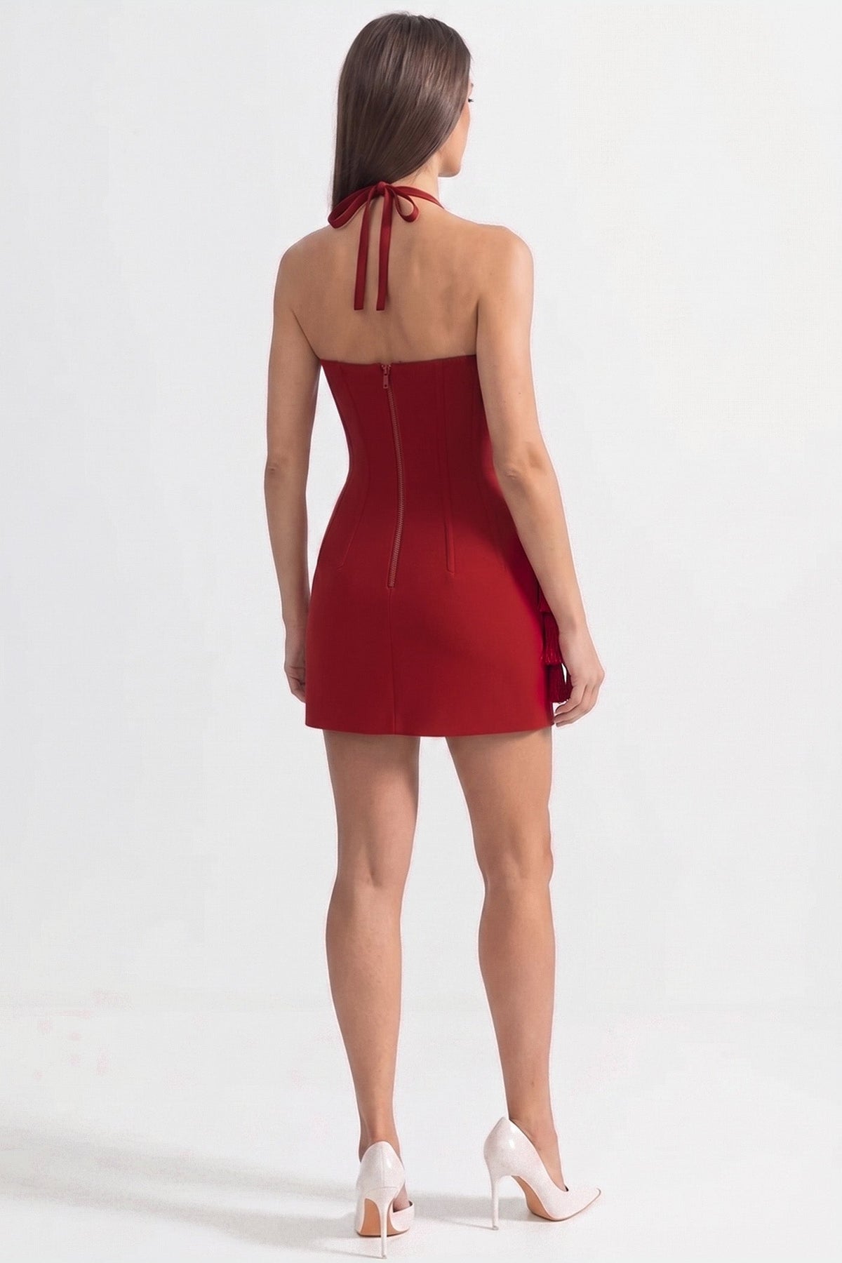 Halter Sweetheart Corset Bodice 3D Rose Hem Bandage Mini Dress 5