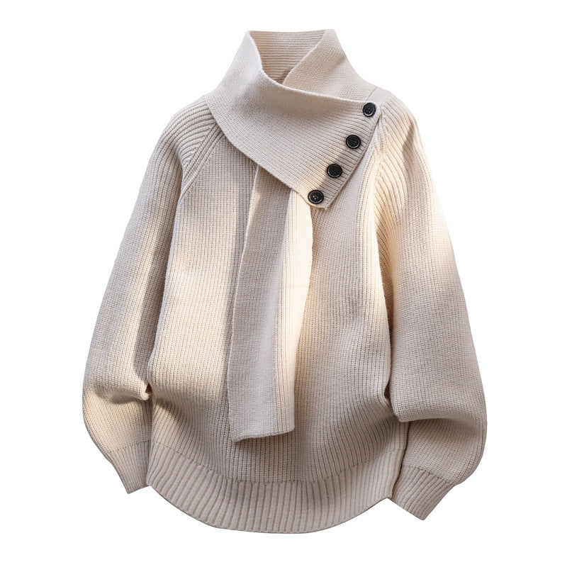 Women’s Sweater | Scarf Neck Button Detail