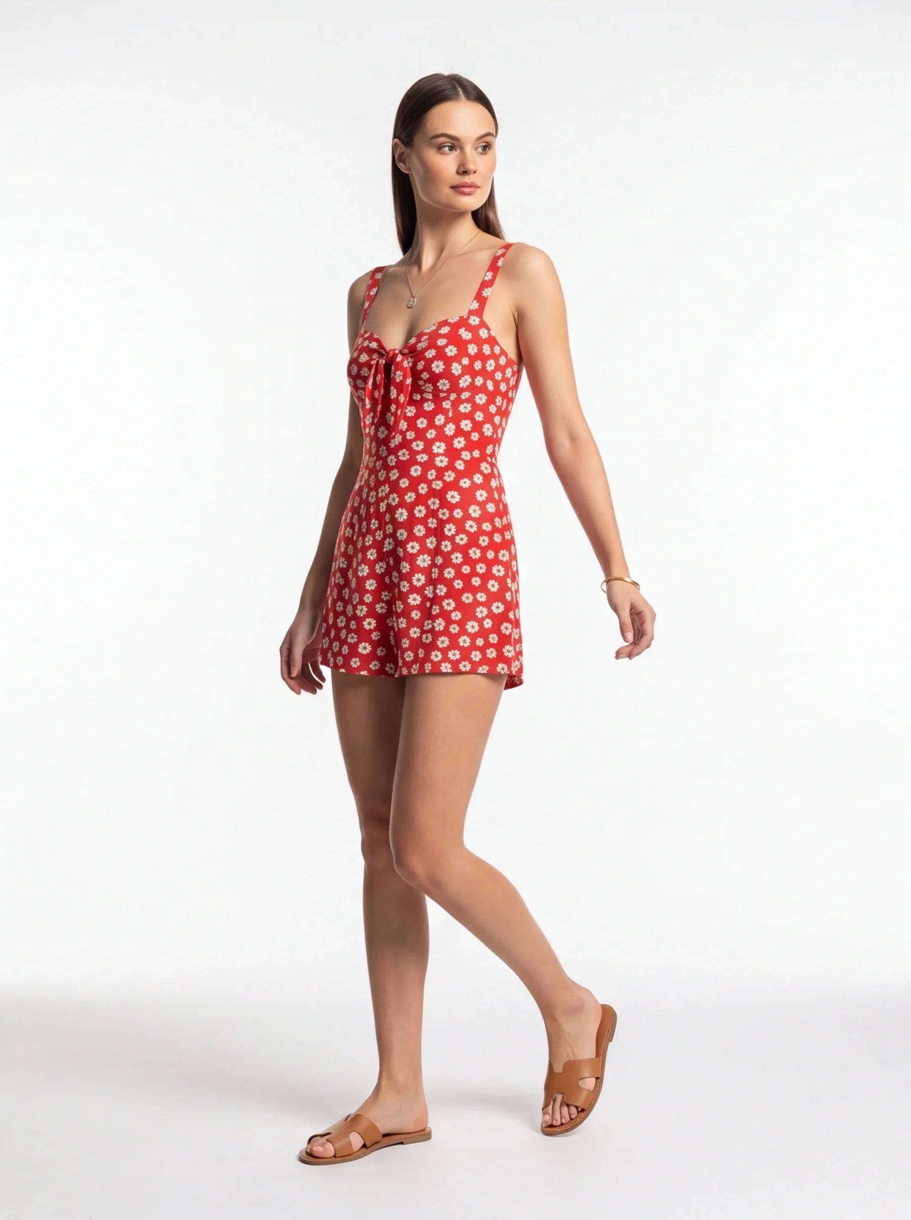 Stylish Floral Summer Romper with Adjustable Straps and Pockets