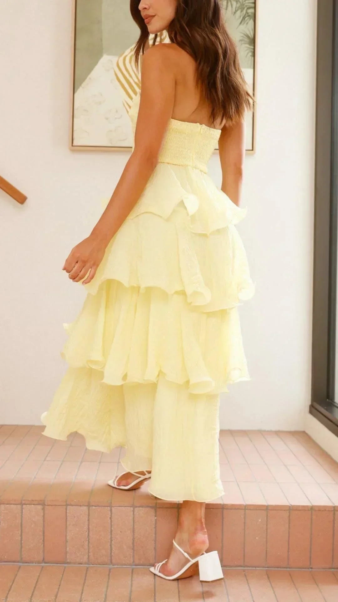 Strapless Ruched Tiered Ruffle Maxi Dress 3