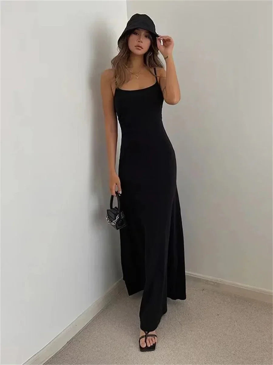 Square Neck Spaghetti Strap Slip Maxi Dress 4