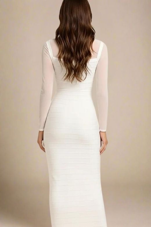 Robin Long Sleeve Bandage Maxi Dress - White Pearl