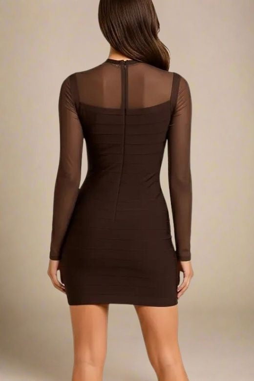 Robin Long Sleeve Bandage Mini Dress - Tan Brown