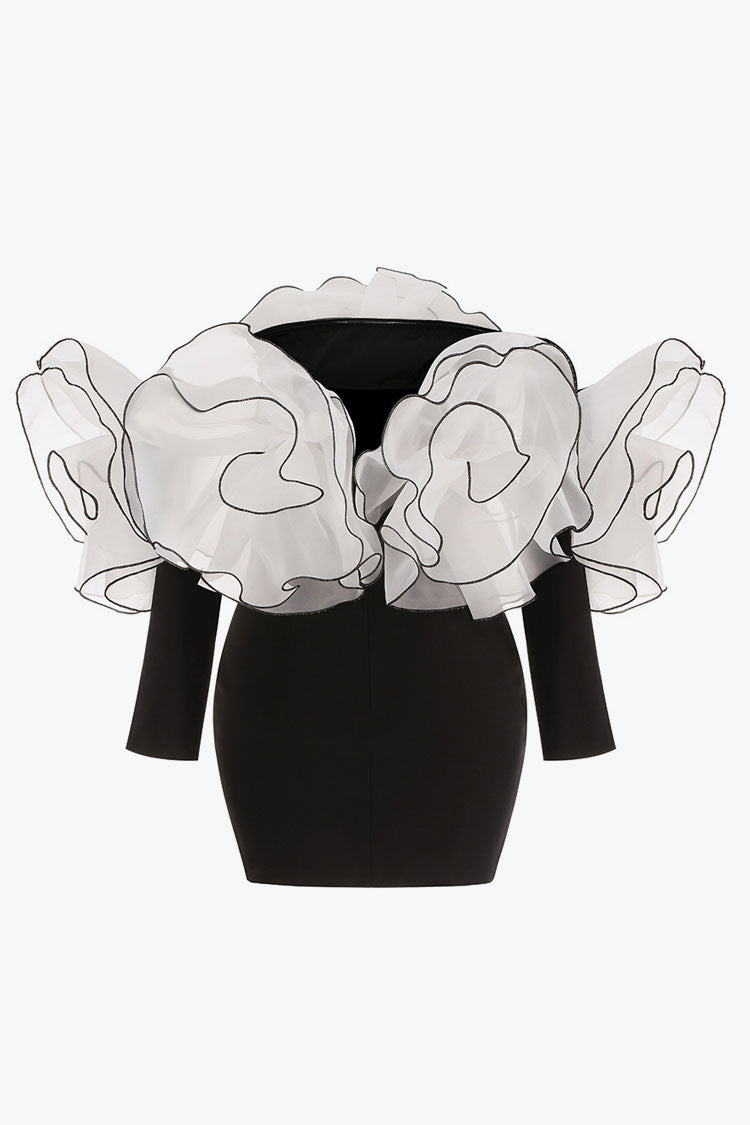 Romantic Contrast Rosette Off Shoulder Bodycon Jersey Party Mini Dress