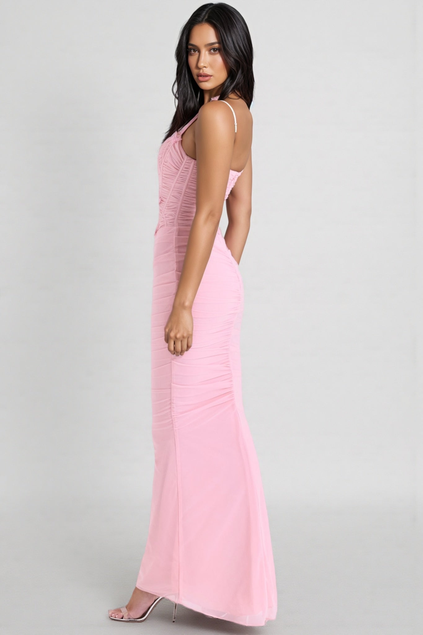 Ursin Pink Stretch Mesh Butterfly Maxi Dress - View 5