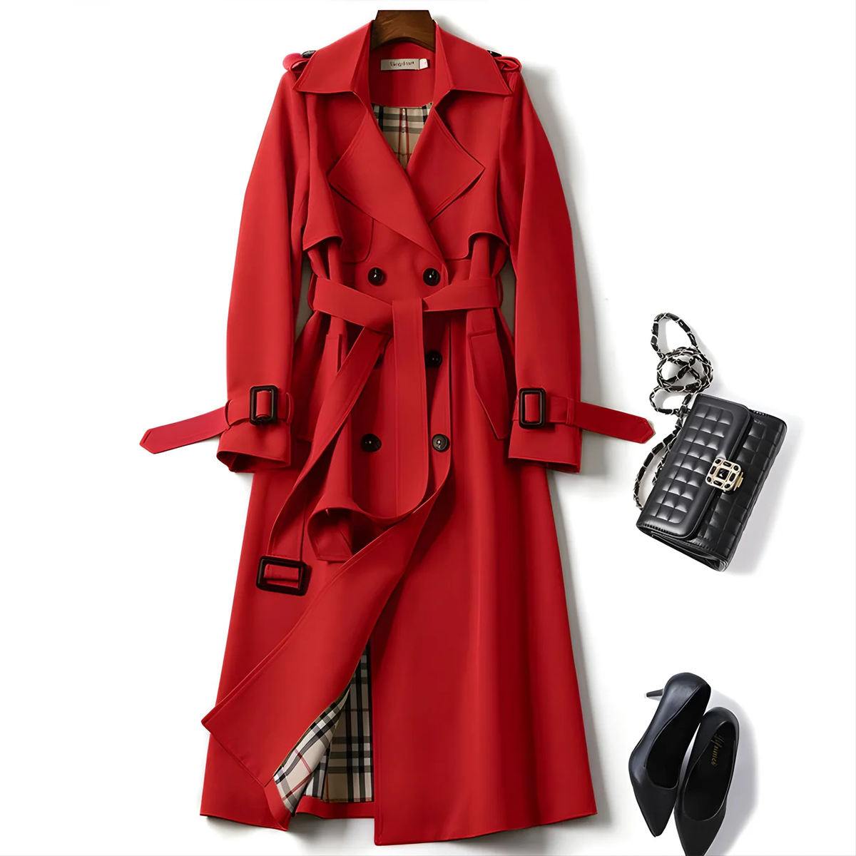 Double Breasted Belted Longline Trench Coat