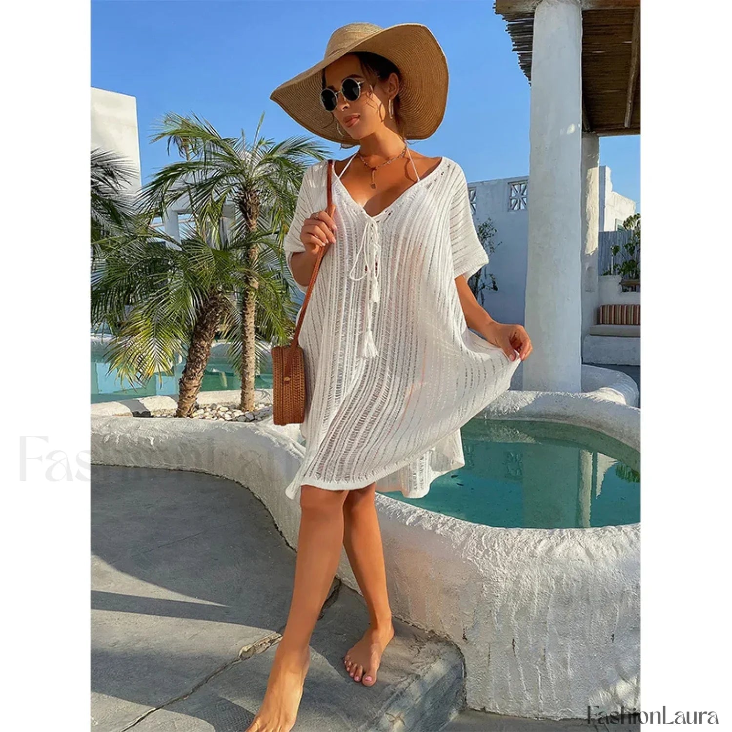 Rope Binding Loose Knit Cover Up