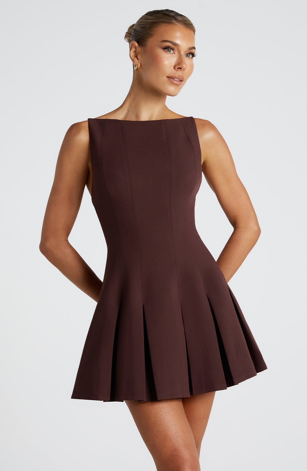 Boat Neck Sleeveless Pleated Fit and Flare Mini Dress 3