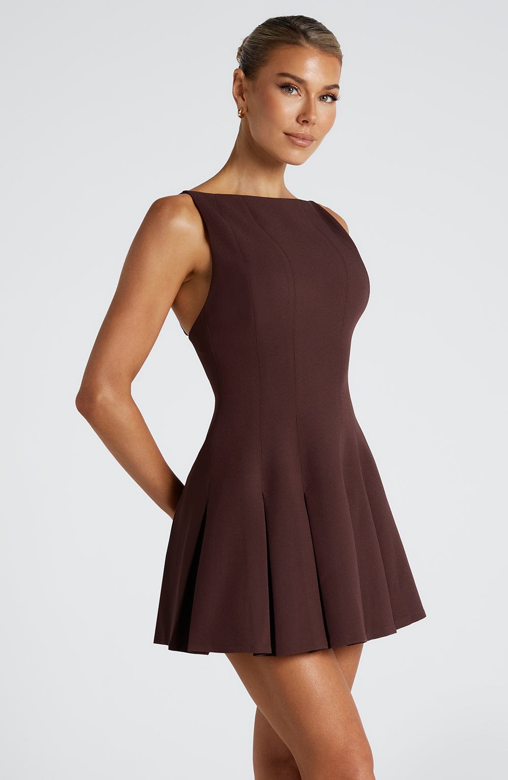 Boat Neck Sleeveless Pleated Fit and Flare Mini Dress 4