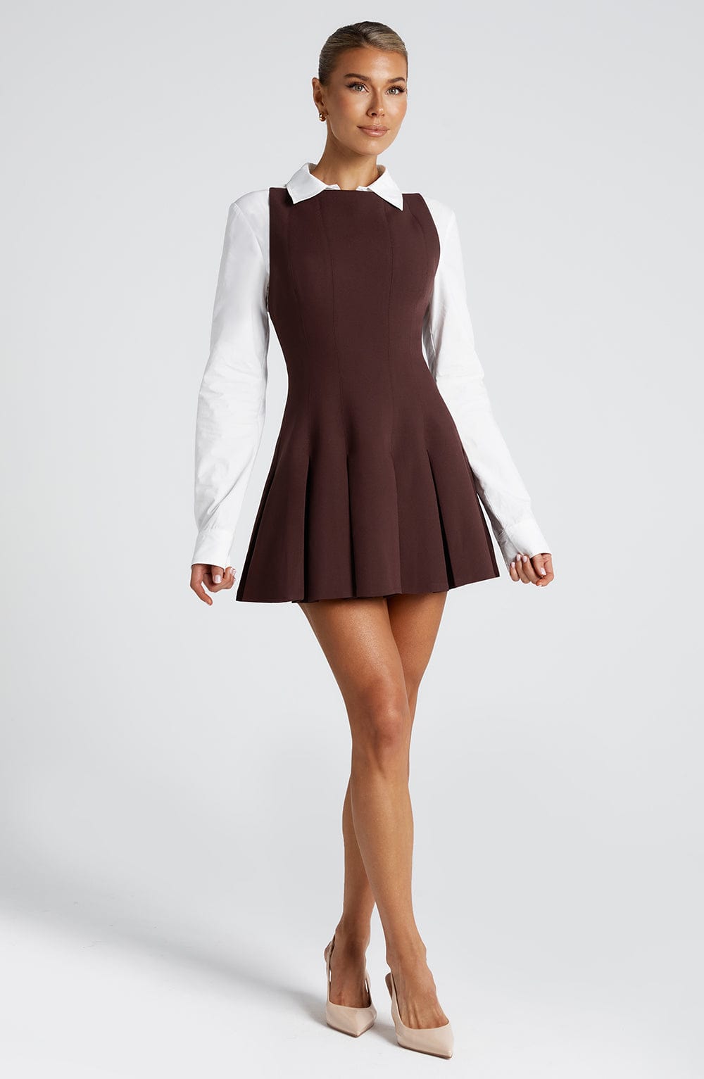 Boat Neck Sleeveless Pleated Fit and Flare Mini Dress 7