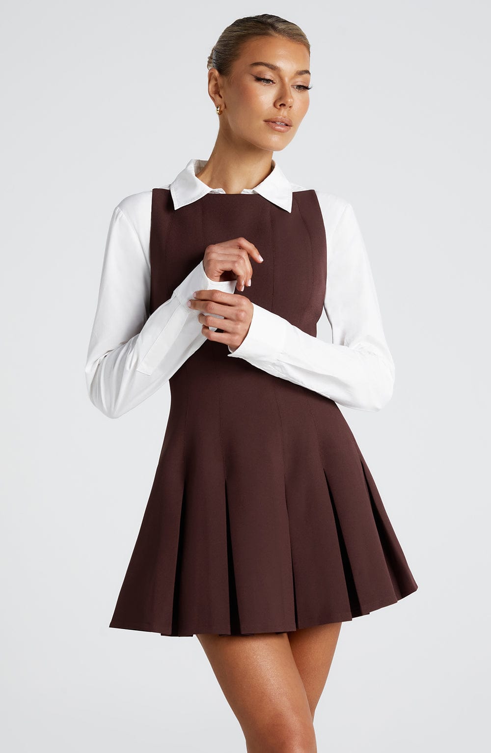 Boat Neck Sleeveless Pleated Fit and Flare Mini Dress 8