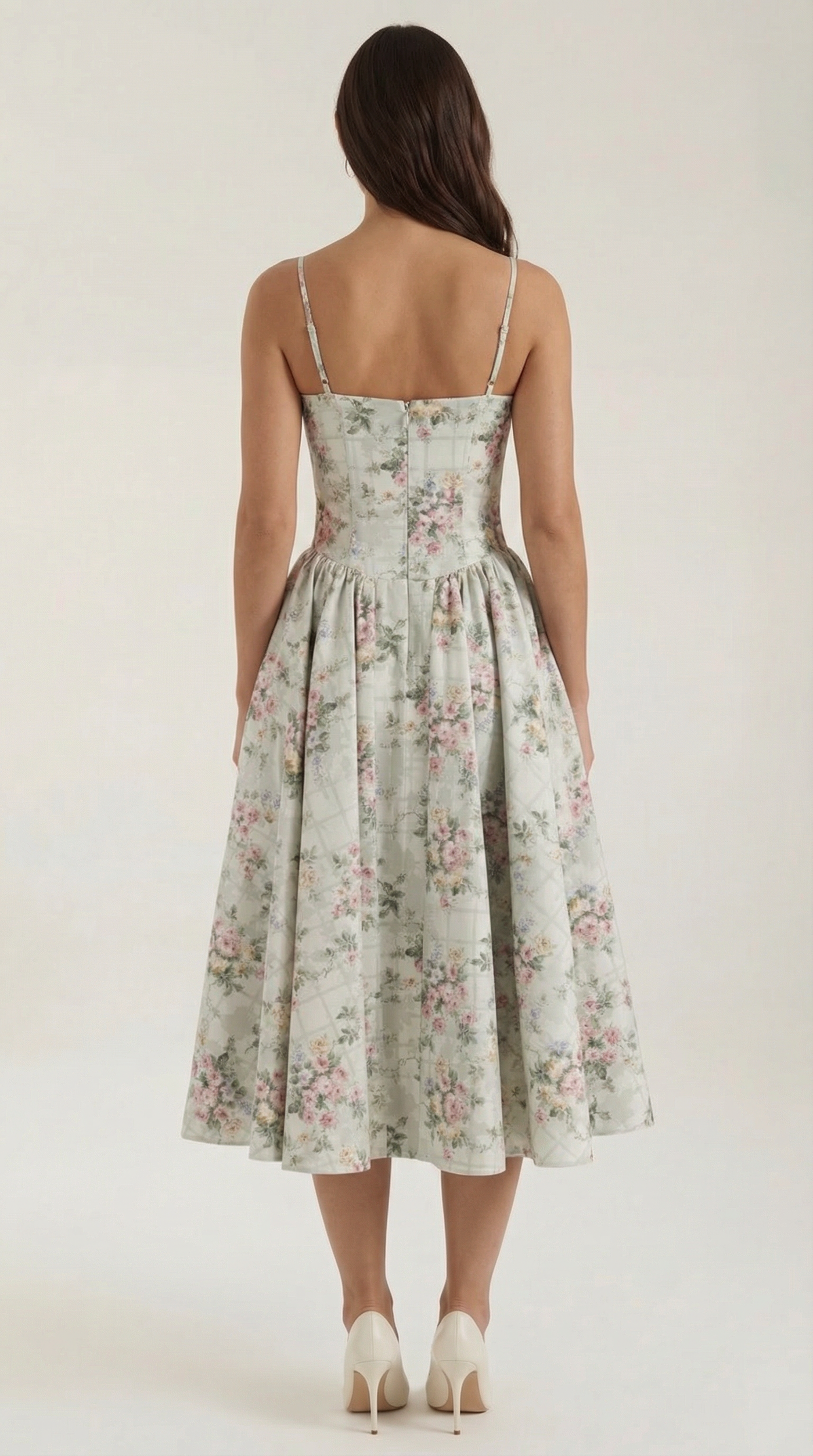 Floral Sweetheart Corset A-Line Midi Dress 4