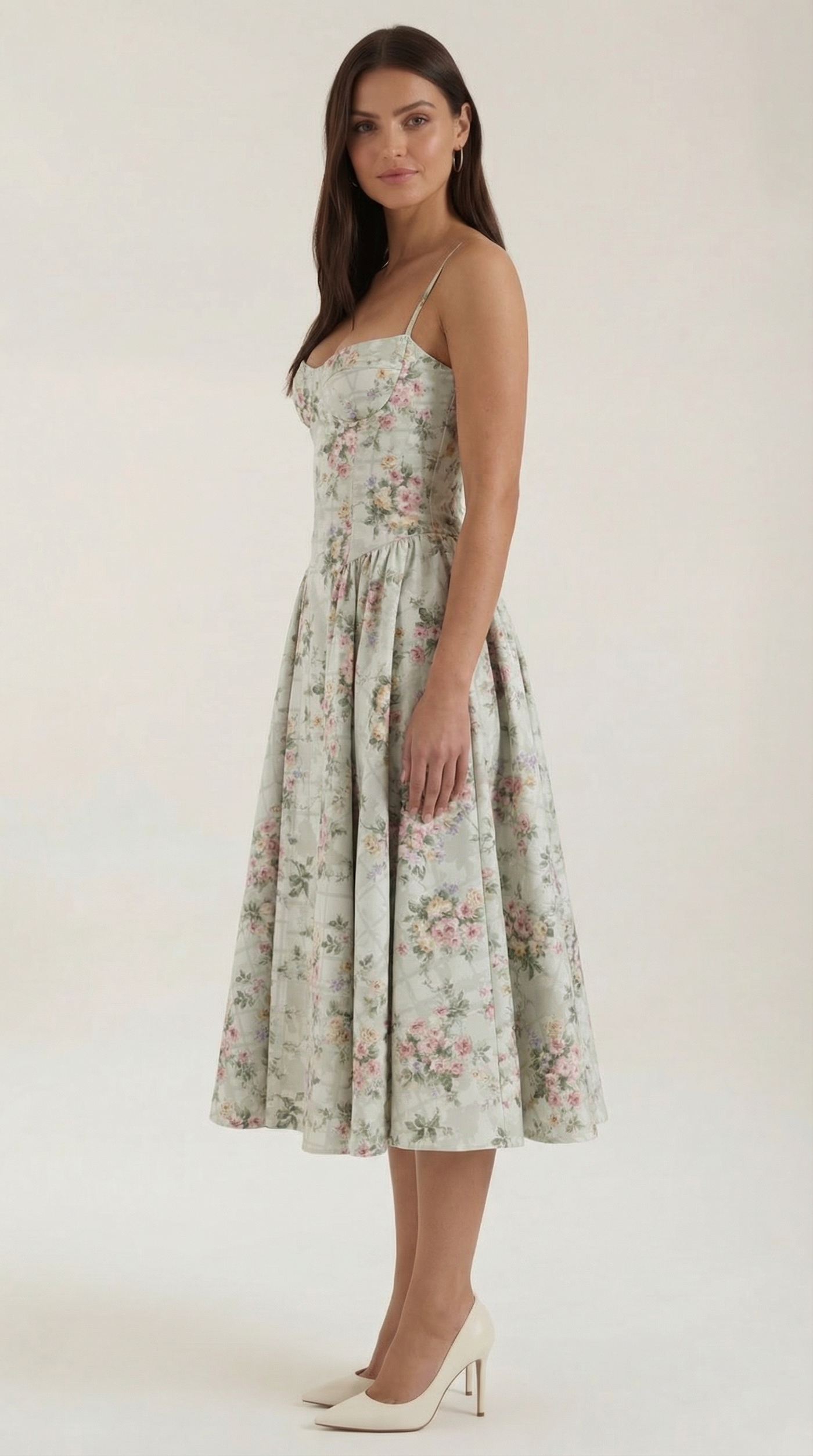Floral Sweetheart Corset A-Line Midi Dress 2