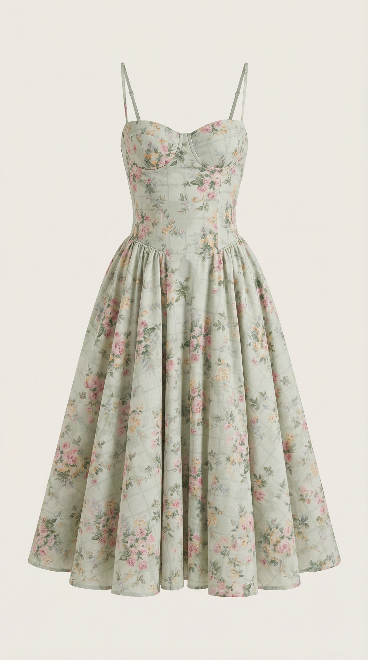 Floral Sweetheart Corset A-Line Midi Dress 5