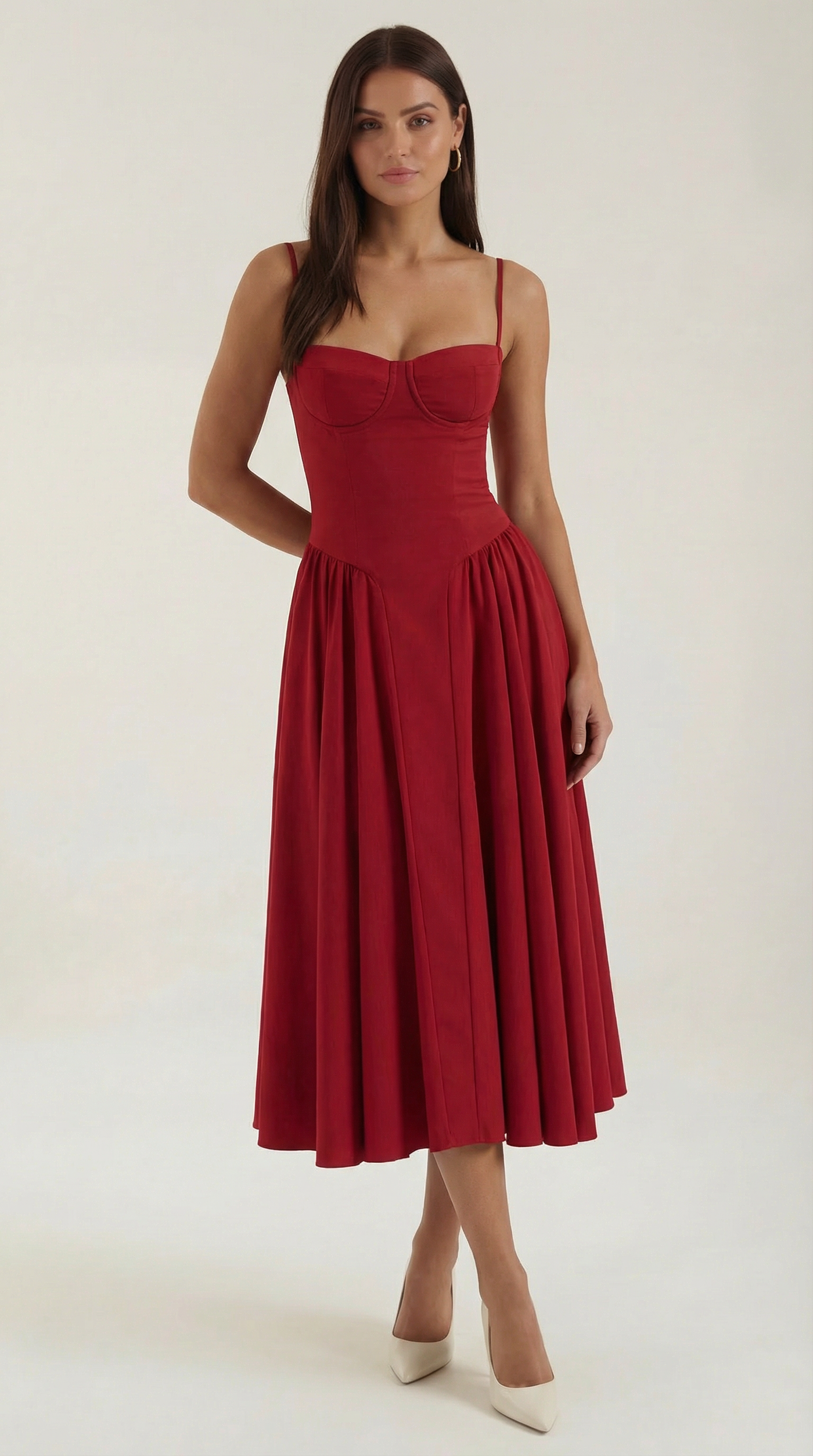 Floral Sweetheart Corset A-Line Midi Dress 21