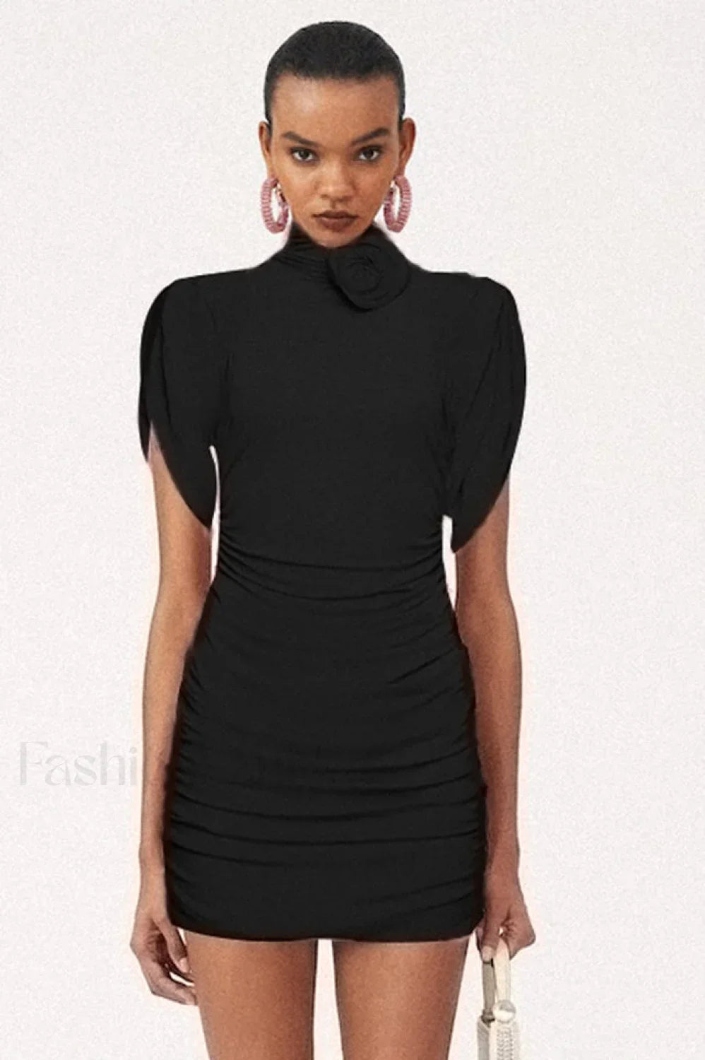 Rose-appliqu茅 Ruched Stylish Jersey Minidress