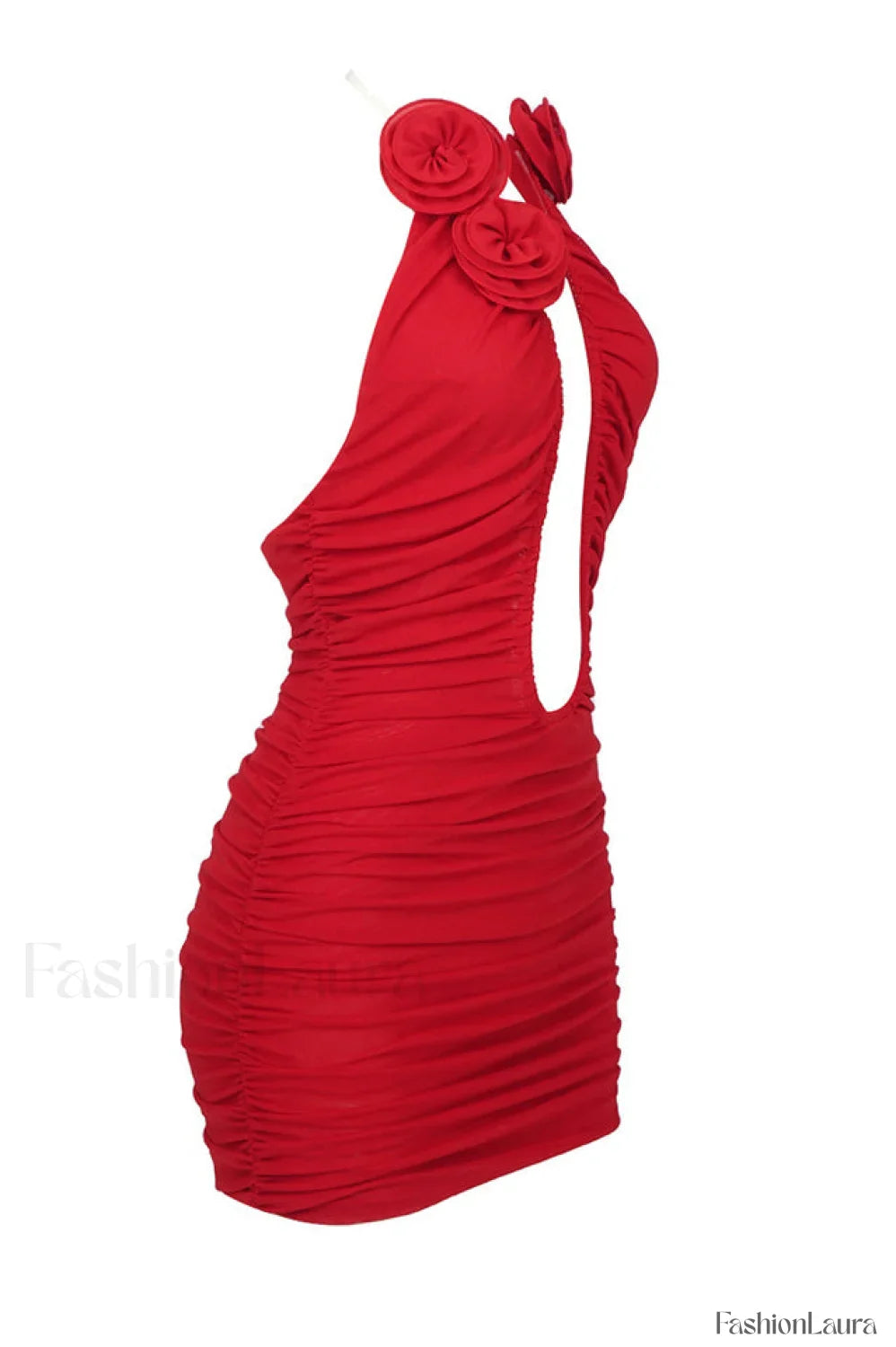 Rose-Appliqu茅 Ruched Stylish Mini Dress