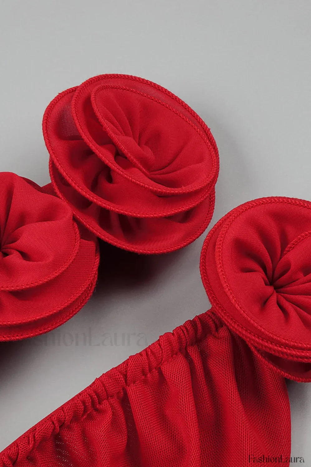 Rose-Appliqu茅 Ruched Stylish Mini Dress