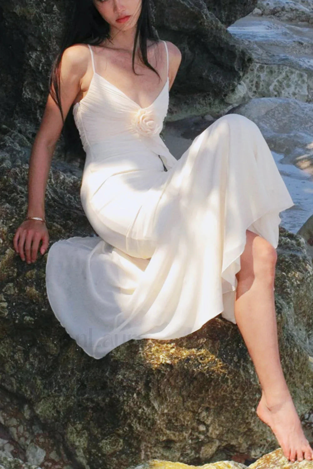 Rose Corsage Tie-Back Mermaid Maxi Dress