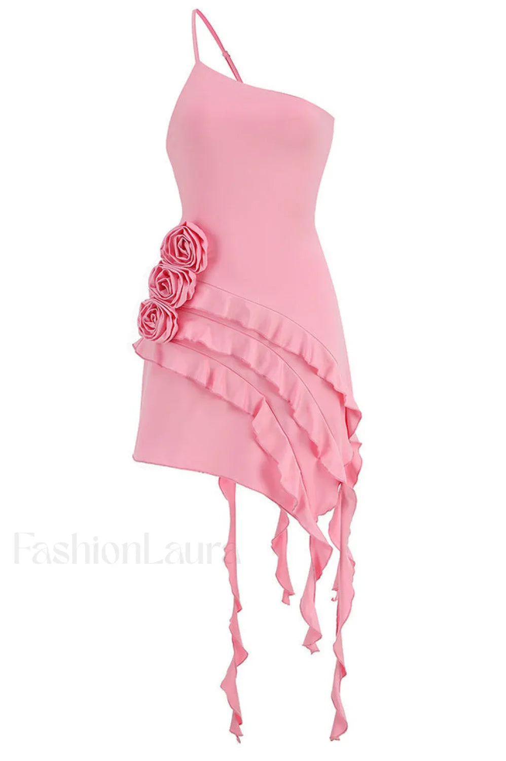 Rose-Detail Ruffled Stylish Mini Dress
