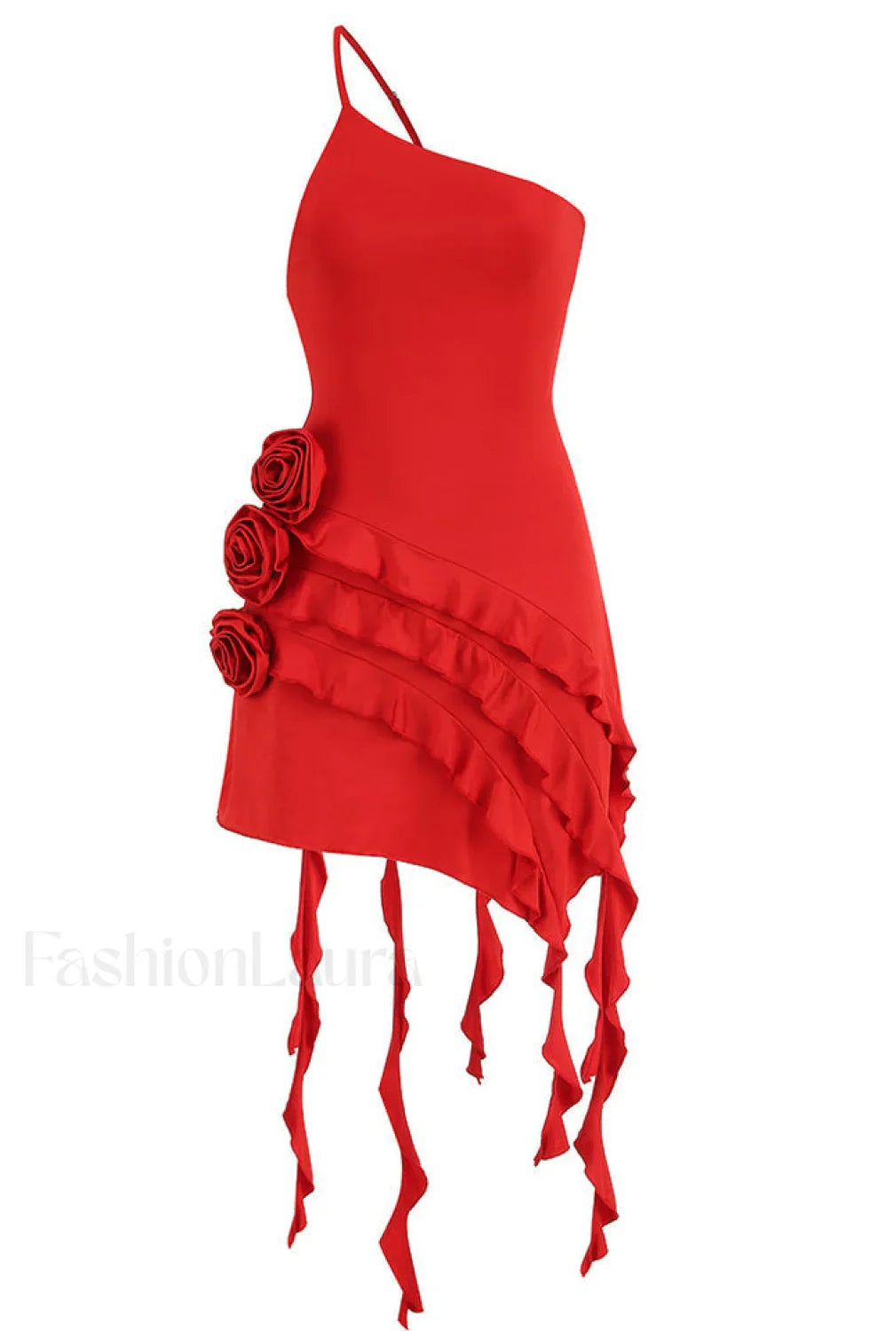 Rose-Detail Ruffled Stylish Mini Dress