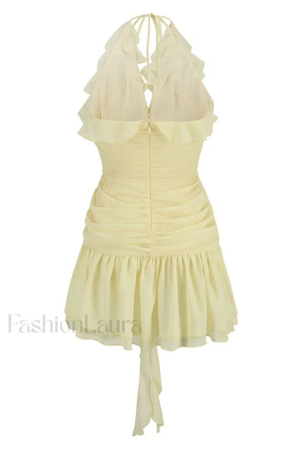 Rose Detailed Stylish Halterneck Mini Dress