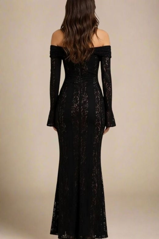 Rose Long Sleeve Bodycon Maxi Dress - Classic Black