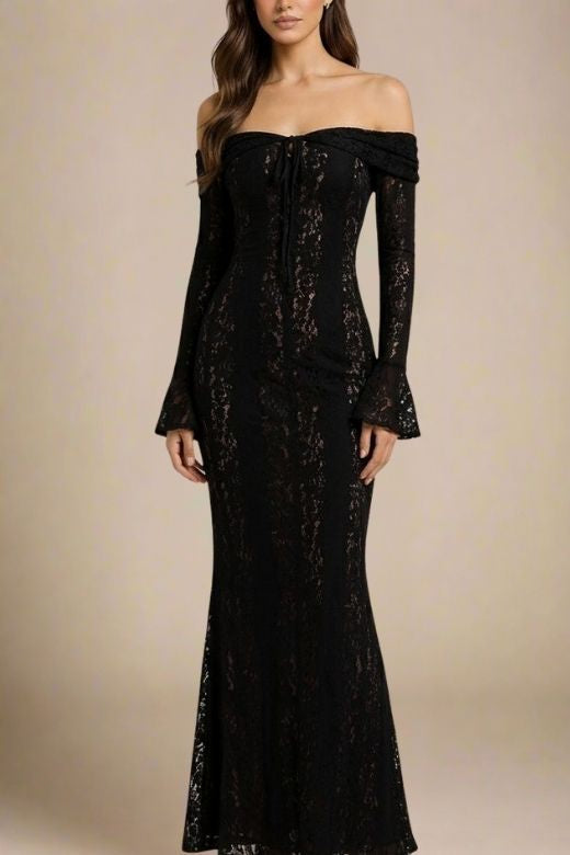 Rose Long Sleeve Bodycon Maxi Dress - Classic Black