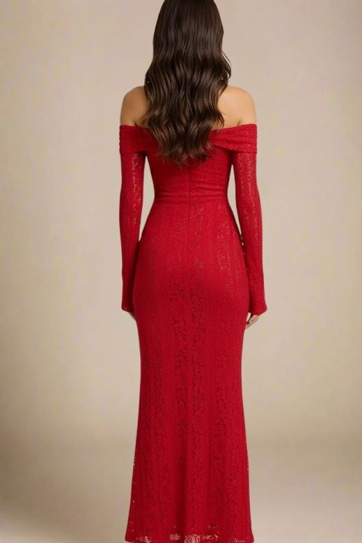 Rose Long Sleeve Bodycon Maxi Dress - Lipstick Red