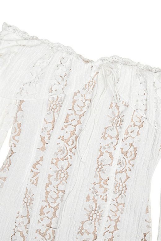 Rose Long Sleeve Bodycon Mini Dress - White Pearl