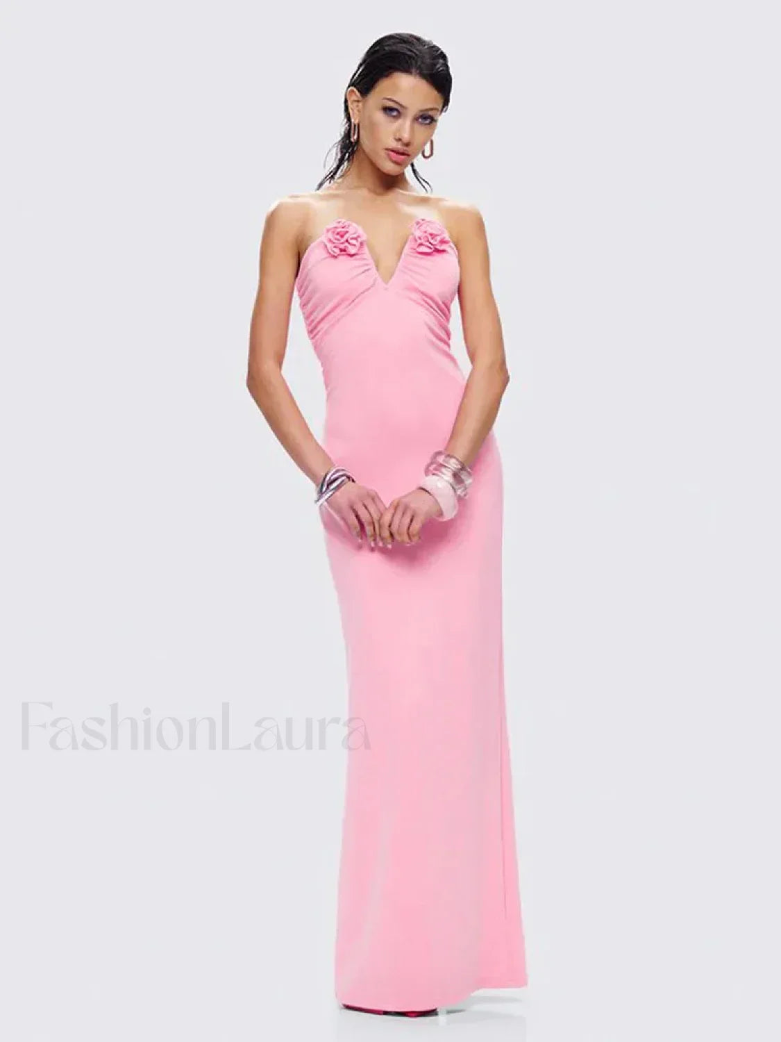 Rose Pink Strapless Maxi Dress