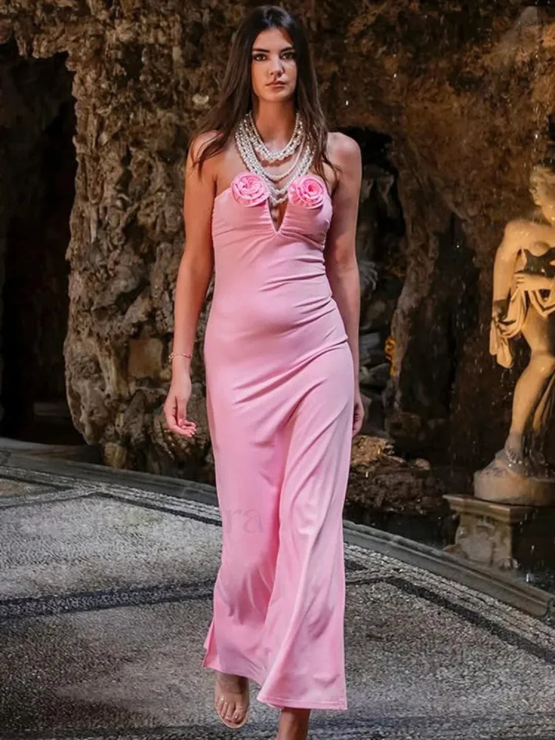Rose Pink Strapless Maxi Dress