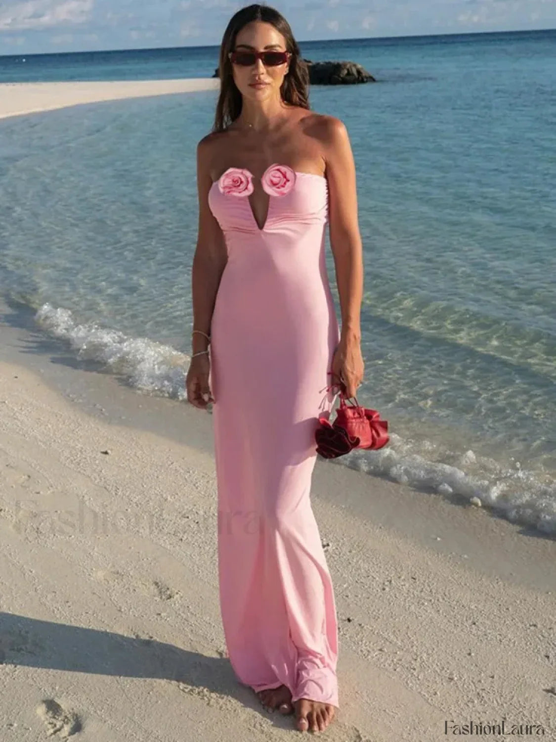 Rose Pink Strapless Maxi Dress