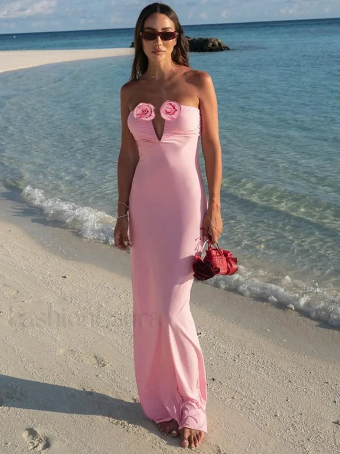 Rose Pink Strapless Maxi Dress