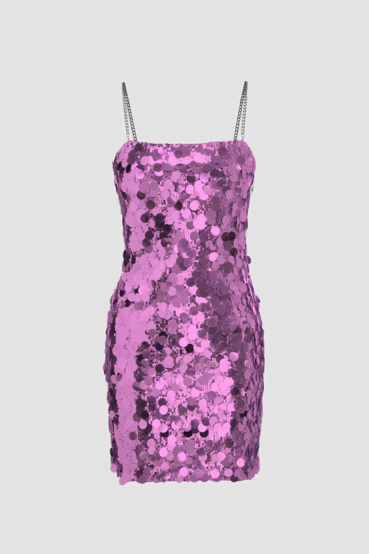 Paillette Sequin Chain Strap Square Neck Mini Party Dress 8