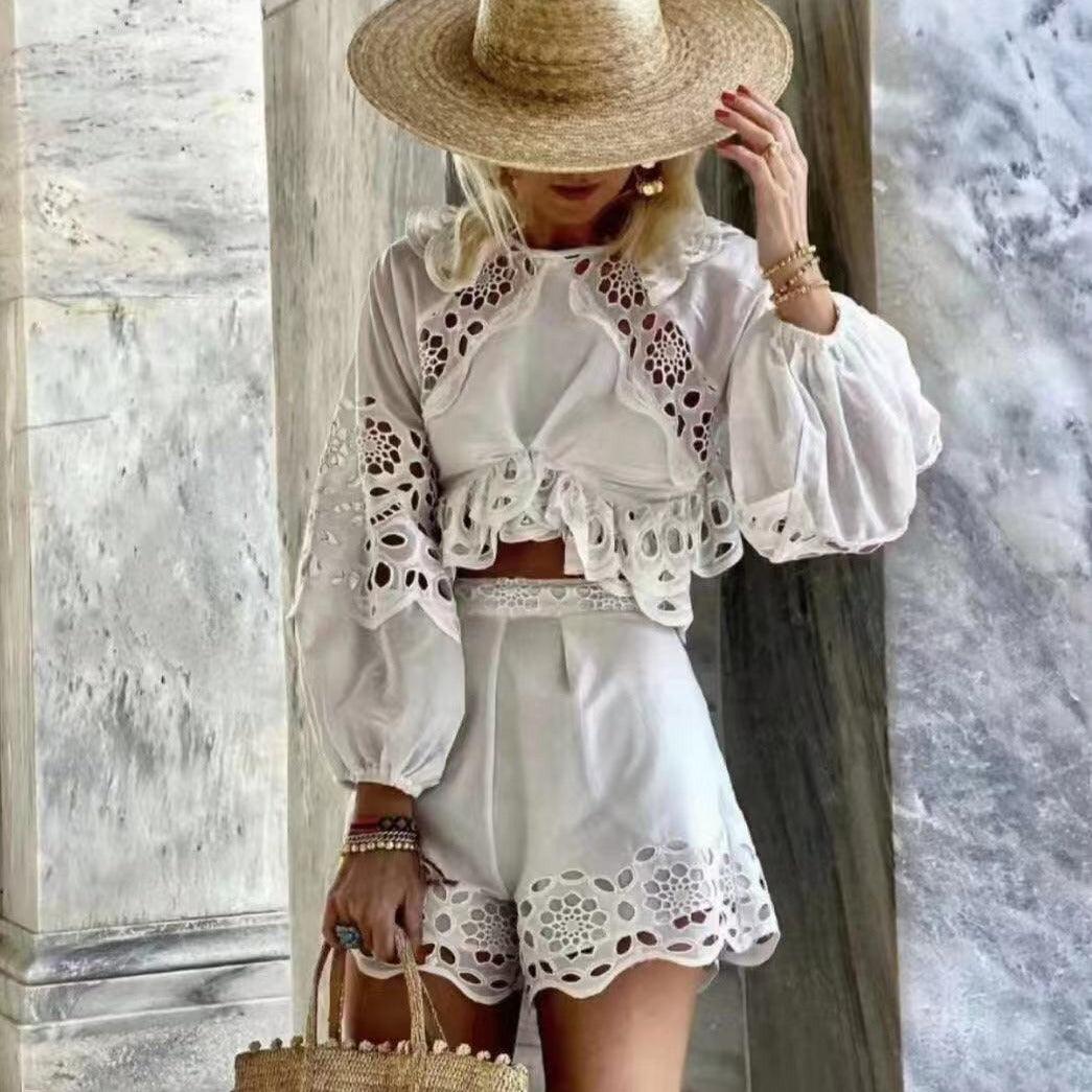 Roseanna Bishop Sleeve Crop Top & Mini Shorts Set