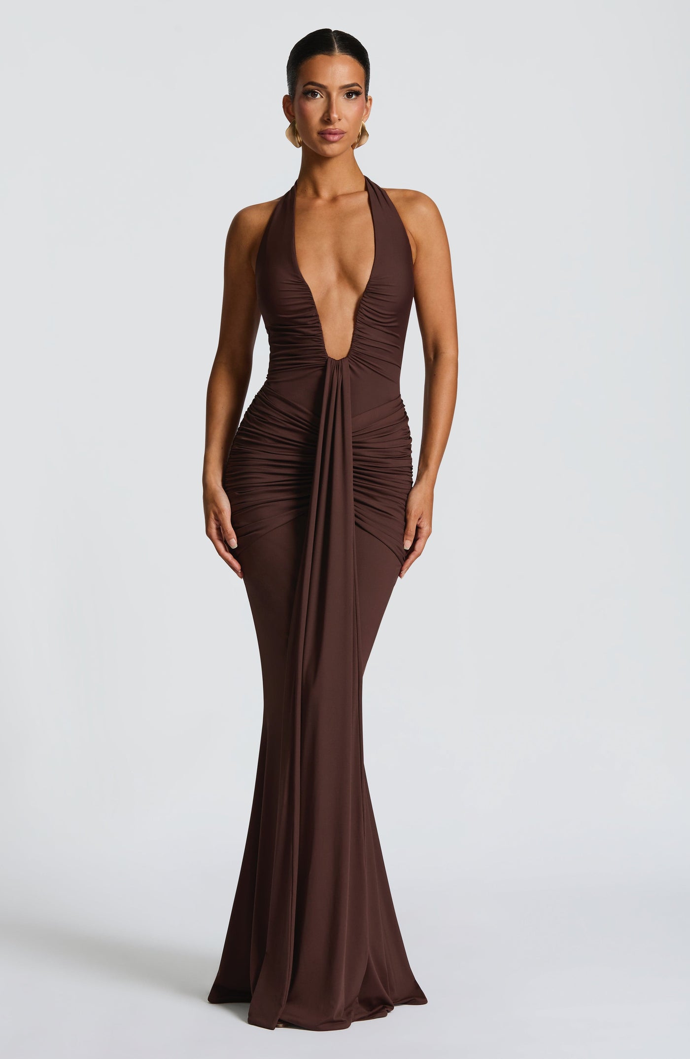 Deep V-Neck Halter Neck Ruched Mermaid Gown 12