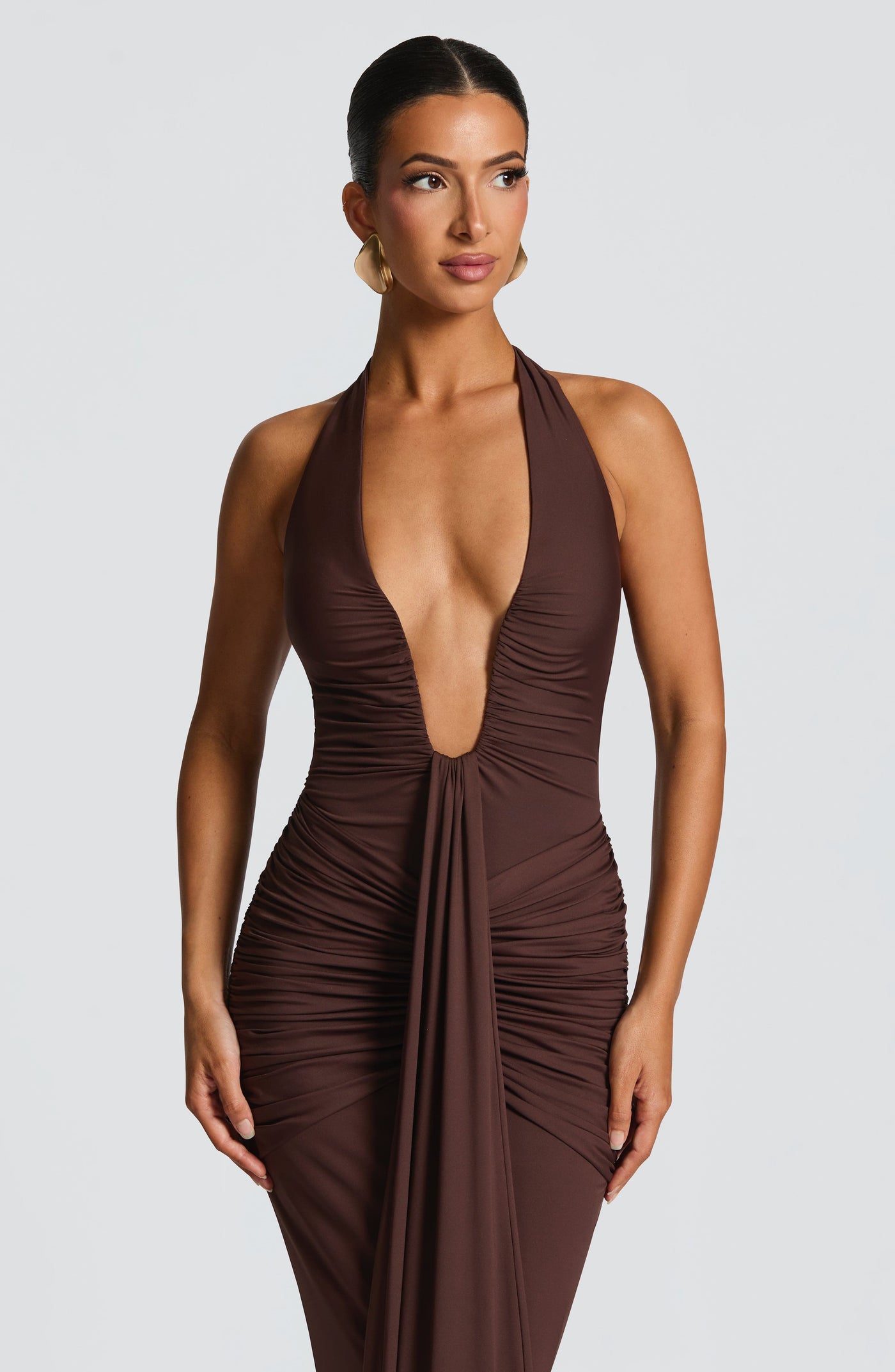 Deep V-Neck Halter Neck Ruched Mermaid Gown 6