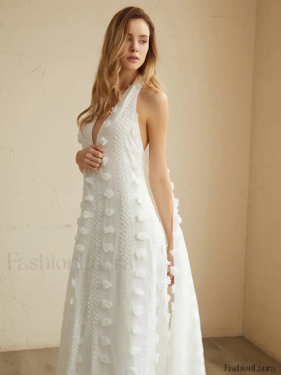 Rosette Halter Graceful Long Dress