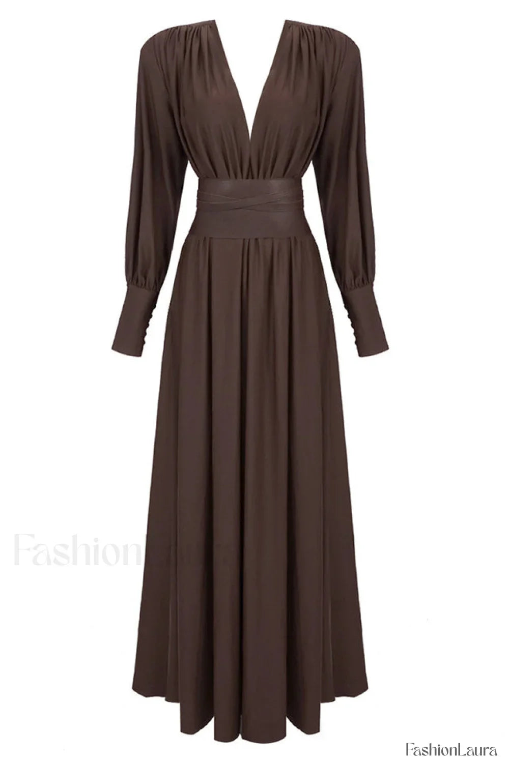 Rosey Tan Maxi Charming Dress With Waist Belt