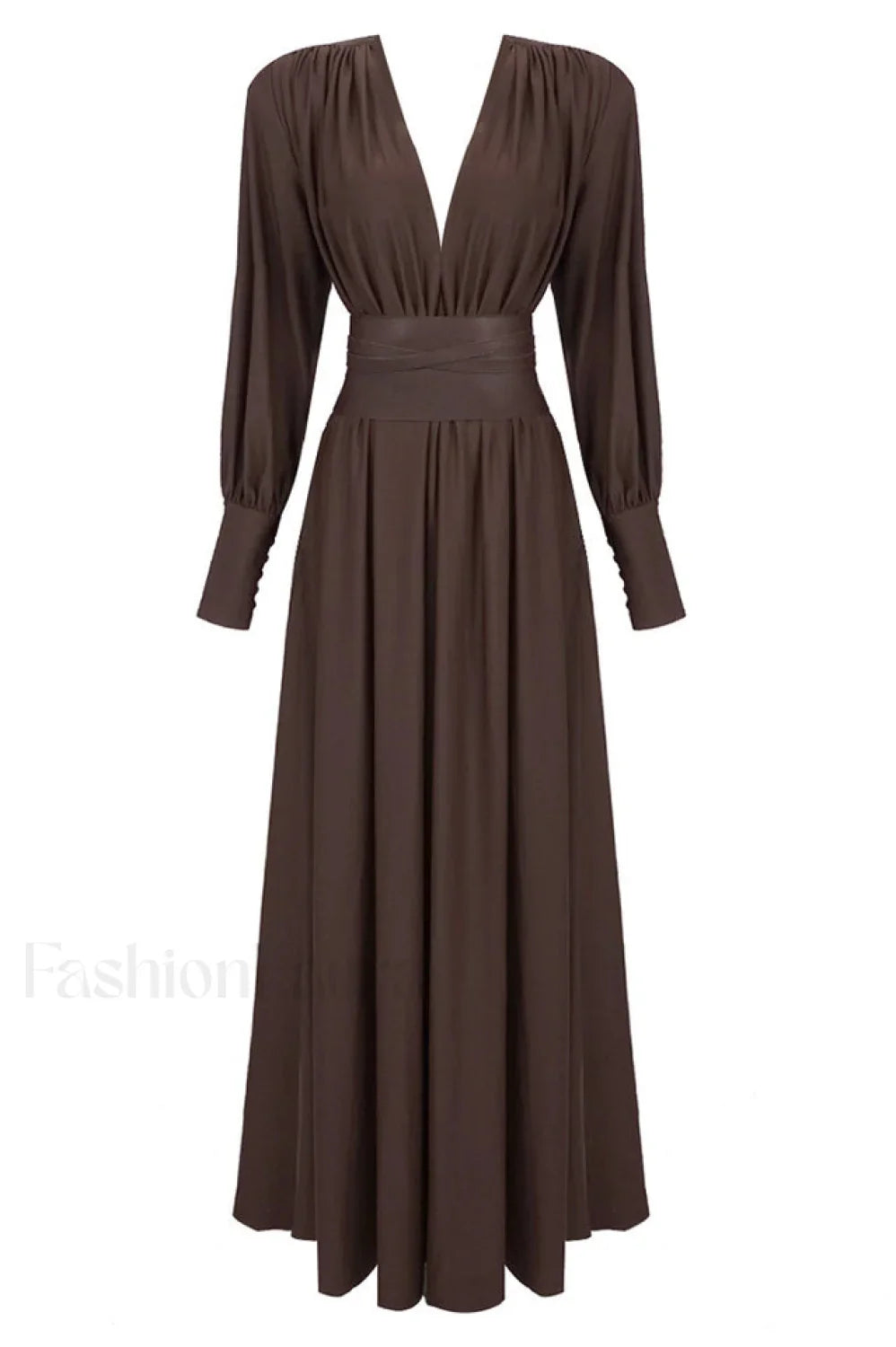 Rosey Tan Maxi Charming Dress With Waist Belt
