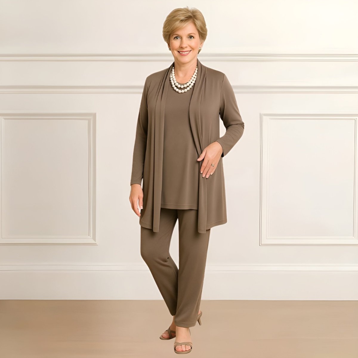 Open Front Cardigan Top and Pants Three Piece Set