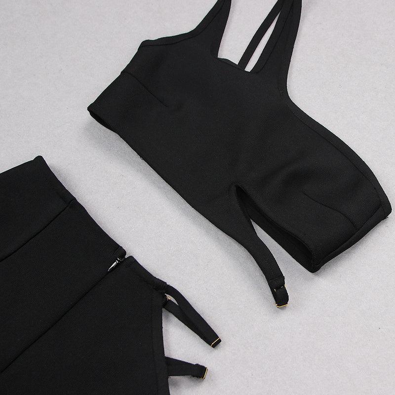 Rosy One Shoulder Bandeau Top & Hollow Out Pants Set