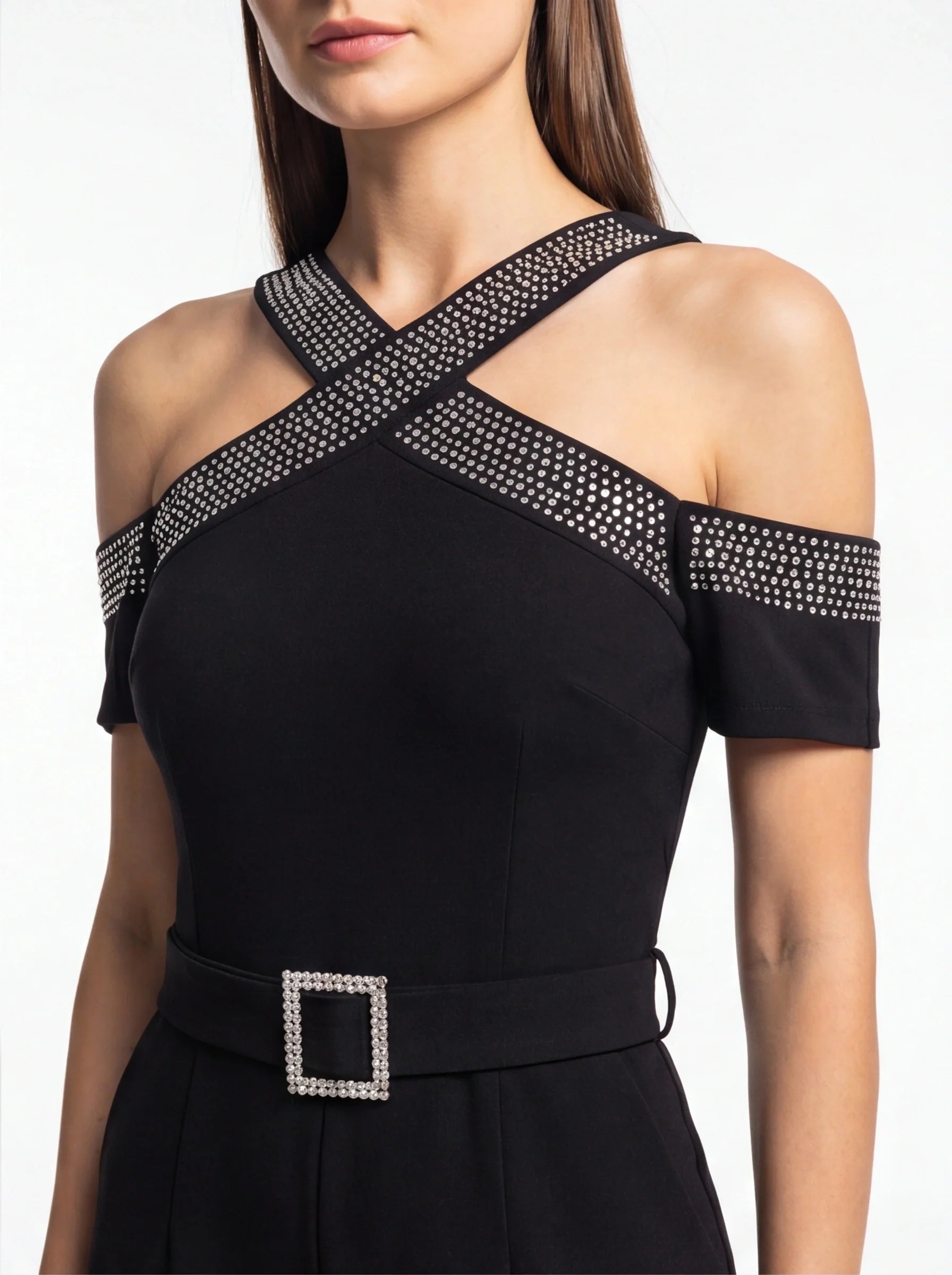 Elegant Cold Shoulder Jumpsuit with Pockets and Adjustable Straps